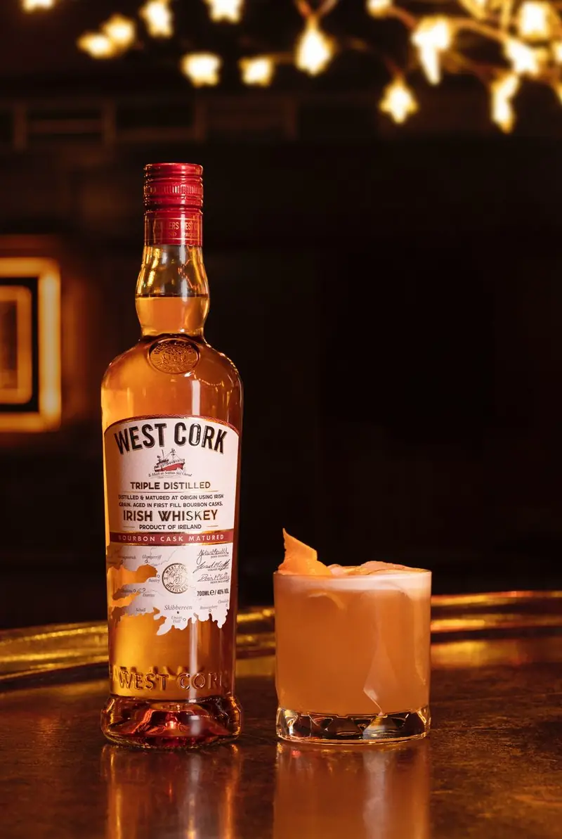 West Cork whiskey on a dimly lit bar